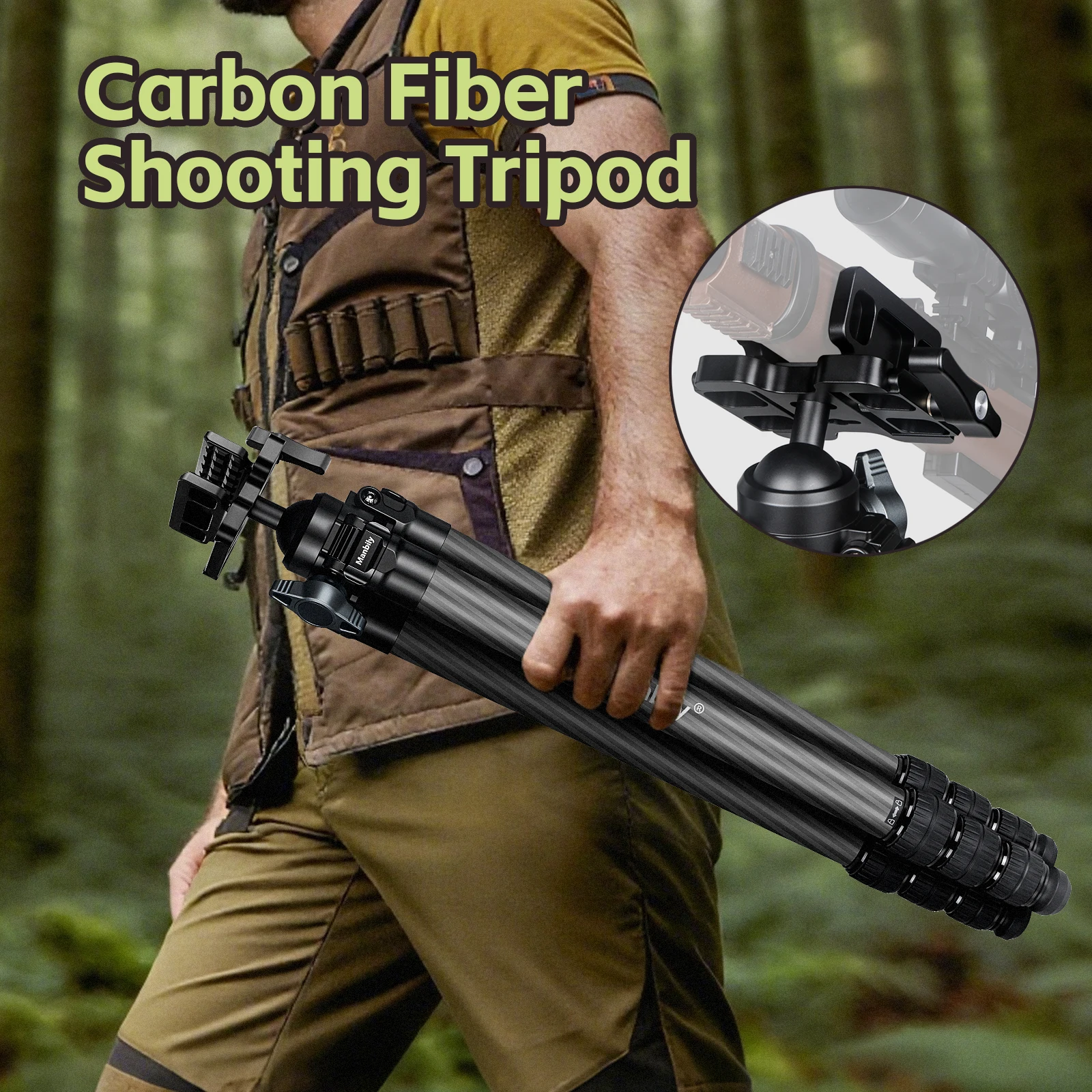 

Manbily TS-364U3 4-section Professional Carbon Fiber Hunting Tripod Camera Tripod With Saddle Mount Clamp Max.load 20kg/44 lbs