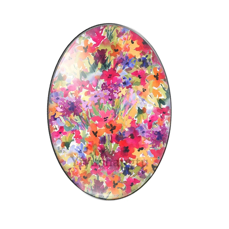 New Colored drawing flowers group 10pcs mixed 13x18mm/18x25mm/30x40mm Oval photo glass cabochon flat back Making findings