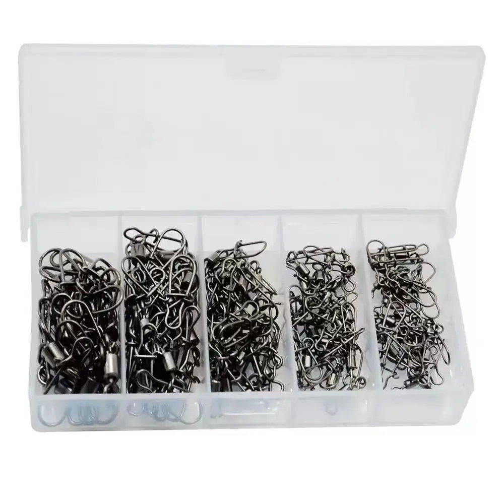 50 stks/doos Visserijconnector Wartels Interlock Pin Snap 4 # 6 # 8 # 10 # 12 # Rollende draaibare kralen voor vishaak aas visaccessoire
