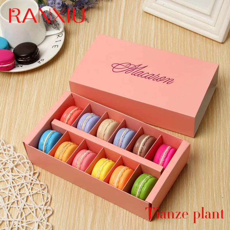 

Custom 12 Piece Drawer Type Gold Stamping Macaron Chocolate Cookie Packaging Paper Box With Dividers