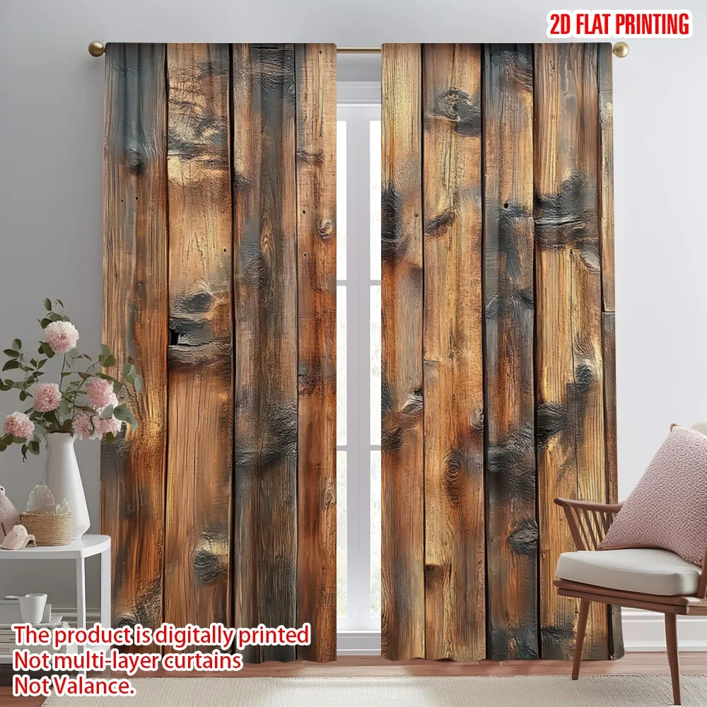

2D flat printing 2pcs Window Curtains Rustic Wooden Planks(2) Digital Printed Polyester Drapes Festive Wall Decor Perfect for