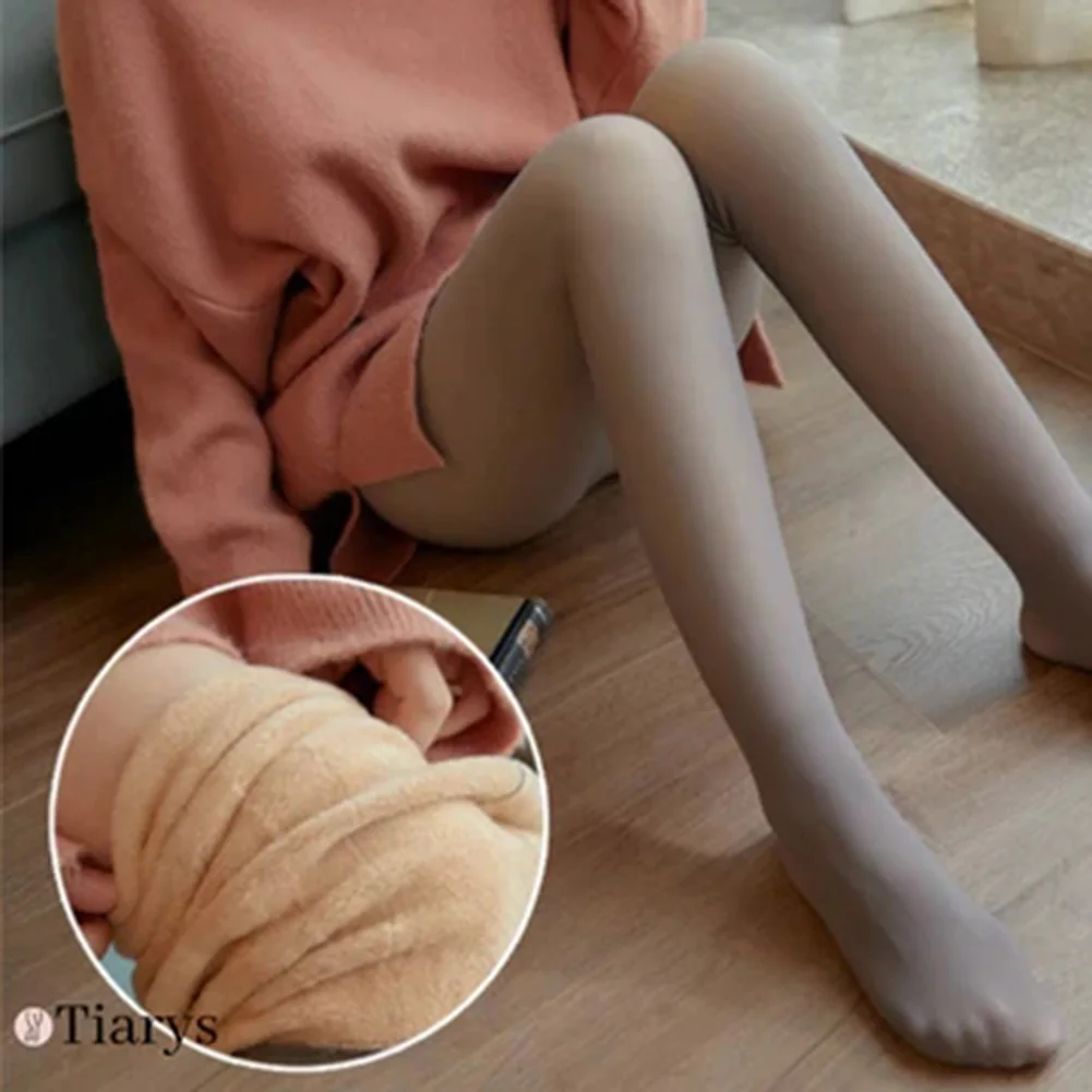 2022 Fashion Women Warm Fleeced Pantyhose Fake Translucent Warm Fleeces Tights Daily Indoor Leggings Women Fleeced Pantyhose