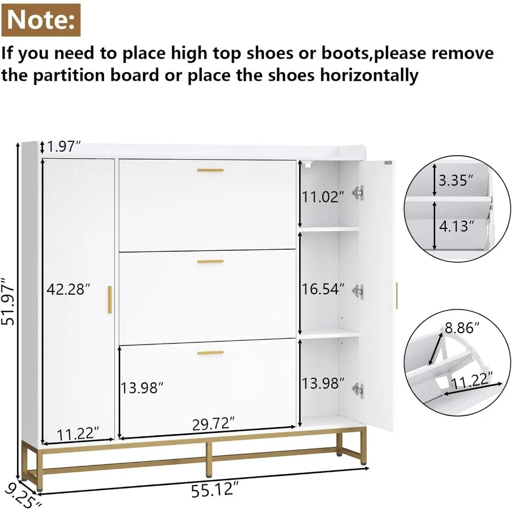 Shoe Cabinet for Entryway with 2 Adjustable Storage Shelf,Freestanding Tipping Bucket Shoe Rack Organizer with 3 Flip Drawers