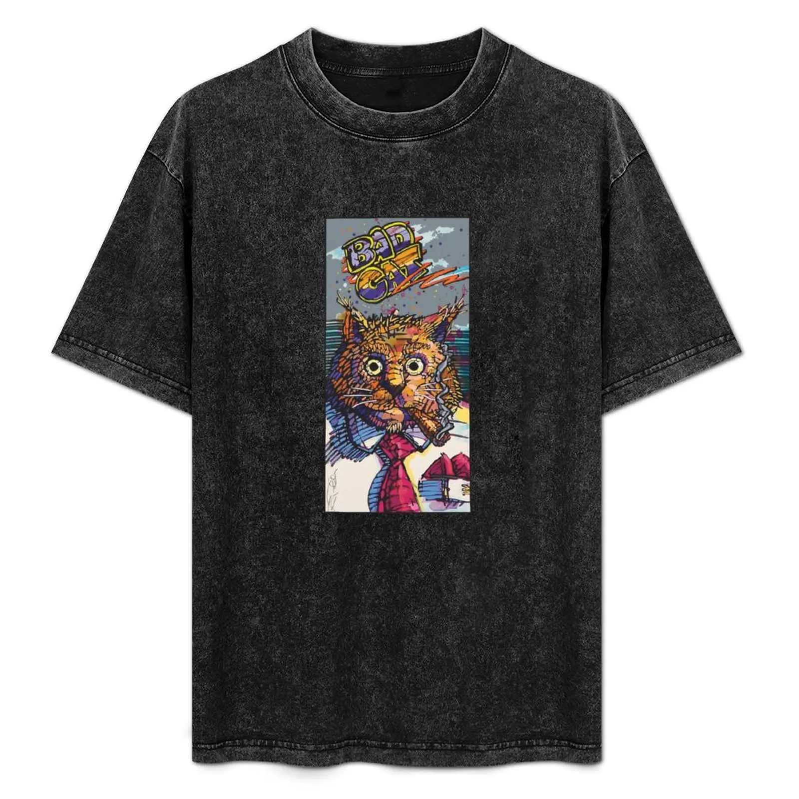 

Bad Cat - Stogie Smoking Tough Kitty from my original watercolor - with GREY background. T-Shirt
