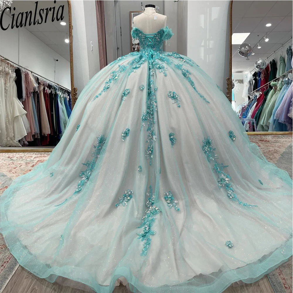 2024 Champagne Mint Quinceanera Dress Ball Gown Lace Applique Beading Mexican Corset Sweet 16 Vestidos De 15 Anos