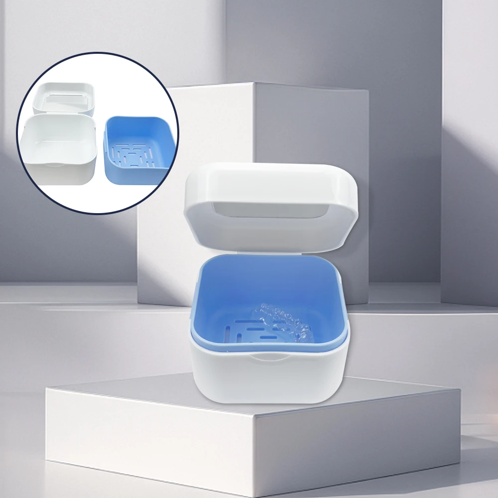 1PC Denture Brace Care Bath Box Cleaning False Teeth Nursing Rinsing Basket Container Cleaning False Teeth Bath Case with Mirror