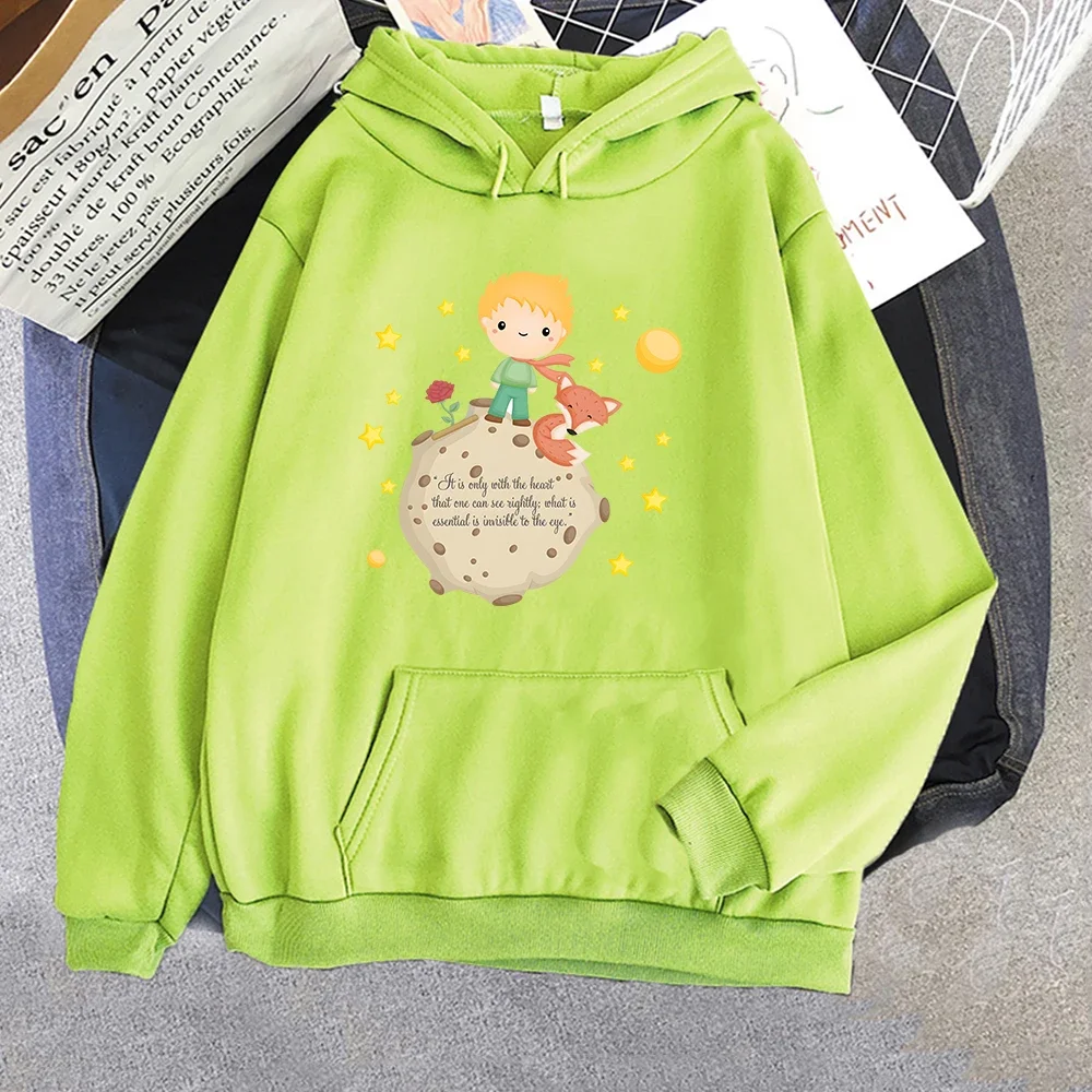 Little Prince and Fox Hoodies Women Casual Sweatshirts Kawaii Cartoon Printing Hoody Cute Clothes for Girls Graphic Hooded Tops