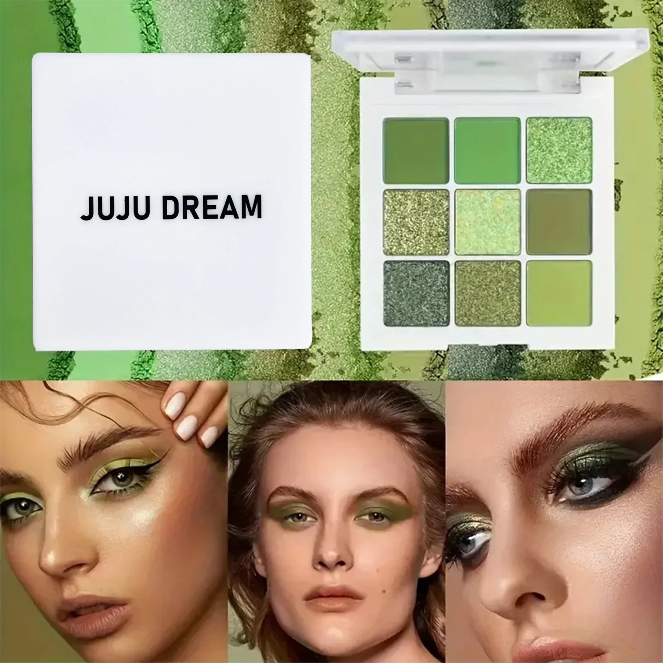 Groen en goudkleurig oogschaduwpalet Matte en glittereffecten Hoge kleuren oogmake-up met pailletten Waterdichte en lange oogschaduw