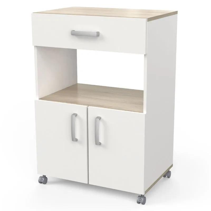 Kronberg 88x60x41 cm kitchen kitchen furniture with wheels matte white and Oak