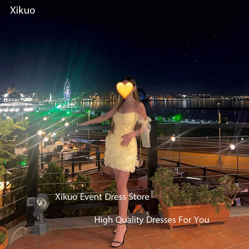 

Xikuo Плиссированные платья для выпускного вечера с рюшами и подолом с бантом на плечо Платье для дня рождения желтого цвета выше колена Мини Vestidos Graduación индивидуальные
