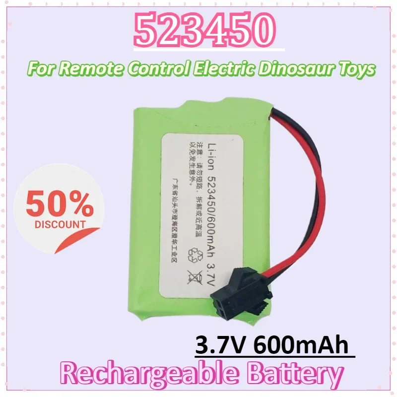 

523450 3.7V 600mAh Li-ion Rechargeable Battery for Remote Control Electric Dinosaur Toys Battery for RC Leaning Machine LED Lamp
