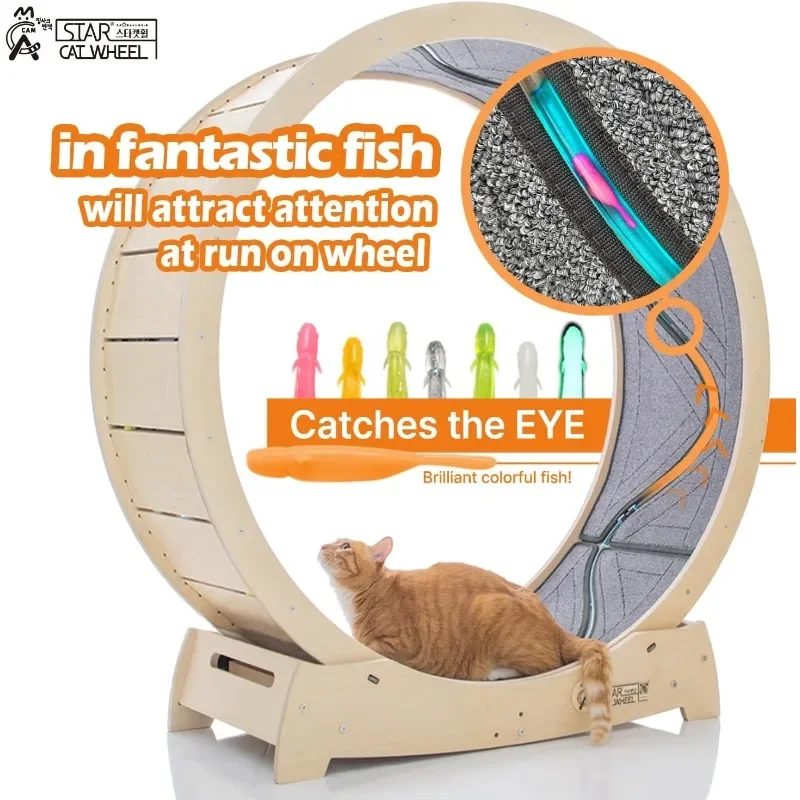 Cat Treadmill, Exercise Wheel for Running, Spinning, Scratching, and Climbing for Indoor Cats, Premium Birch Wood, Eco-Friendly