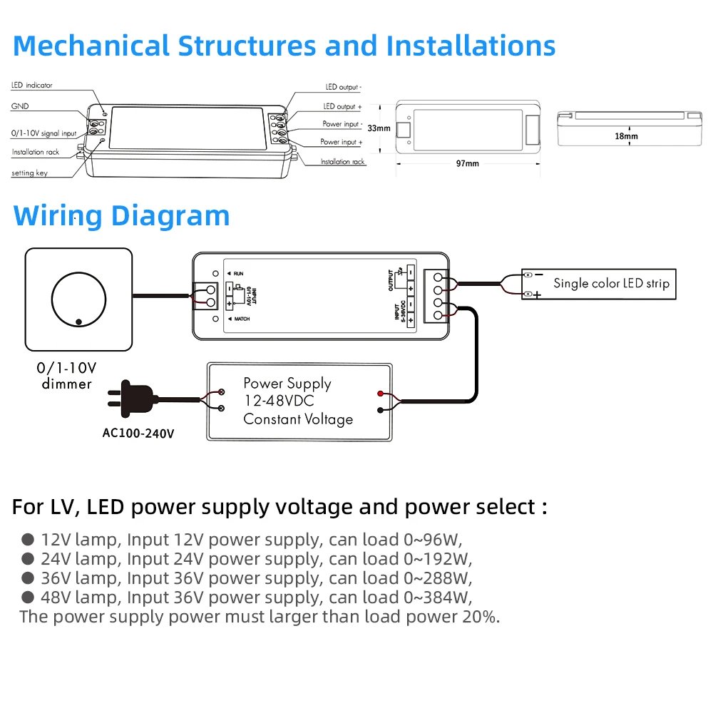 Imagem -03 - Mini cv Led Dimming Controller Canal dc 12v 24v 36v 48v Pwm Tensão Constante Saída 8a 384w Canal 010v bt