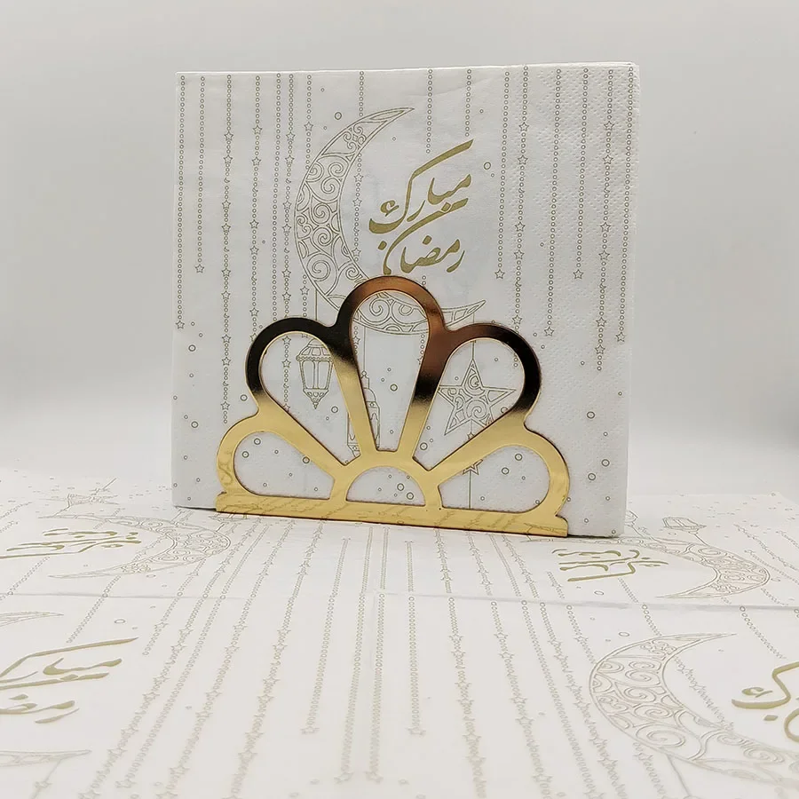 20pcs 33cm 2Layer Ramadan Themed Colored Napkins, Native Wood Pulp Gold Decorative Paper Placemats, DIY Decoupage Paper