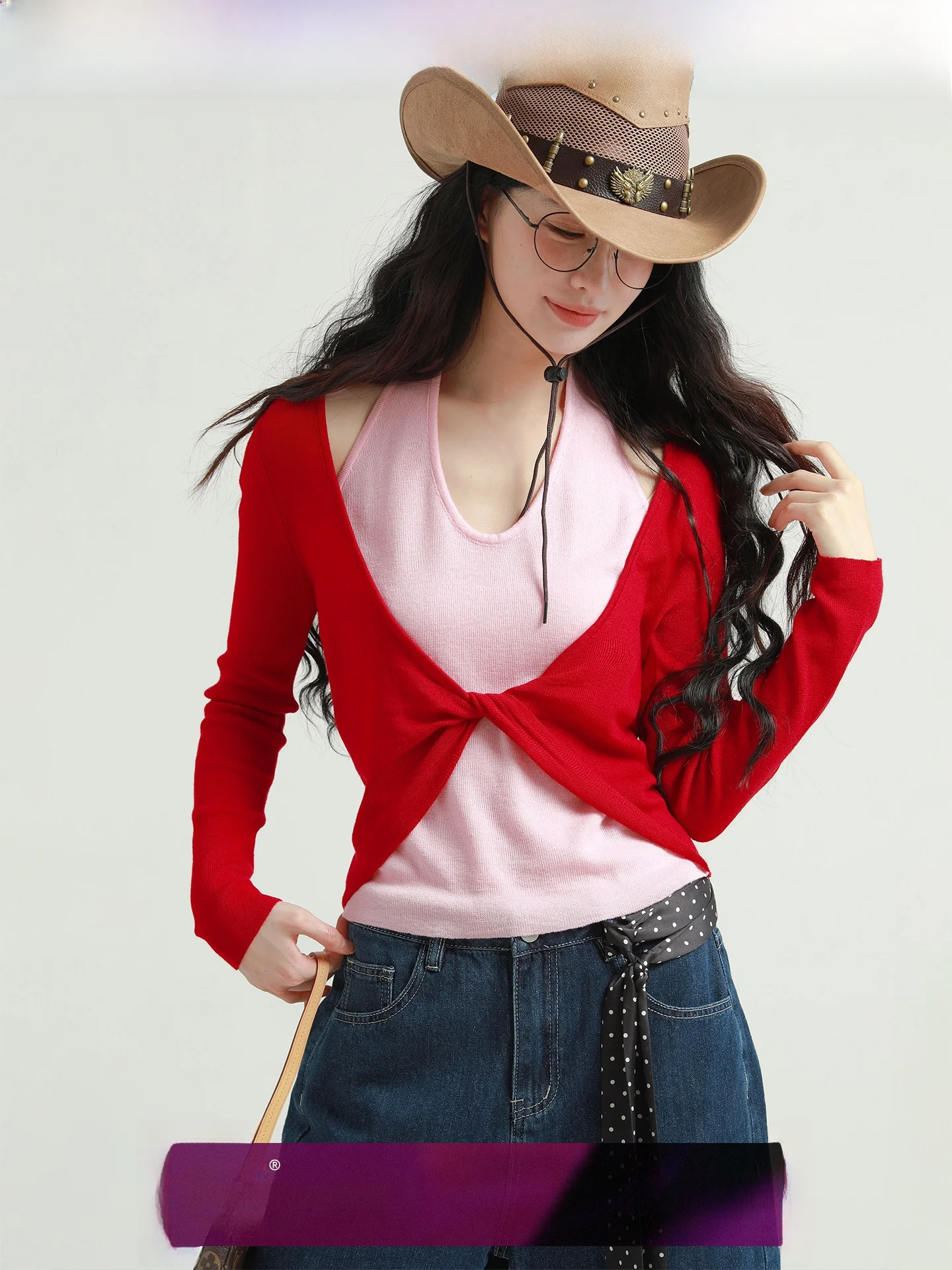 

Rare Probabili Twin Par Original Design Knitted Long Sve Women's Top Color Blo Ne Hanging Cardigan Autumn Wear