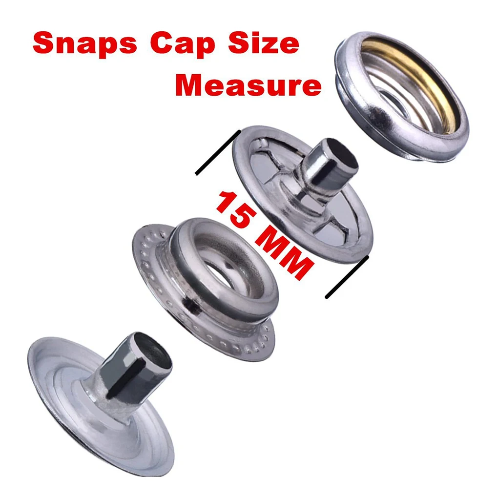 100pcs 15mm Canvas Snap Kit Marine Grade Snap Fastener Stainless Steel Snap Buttons for Boat Cover Sewing Leather Clothes Tent