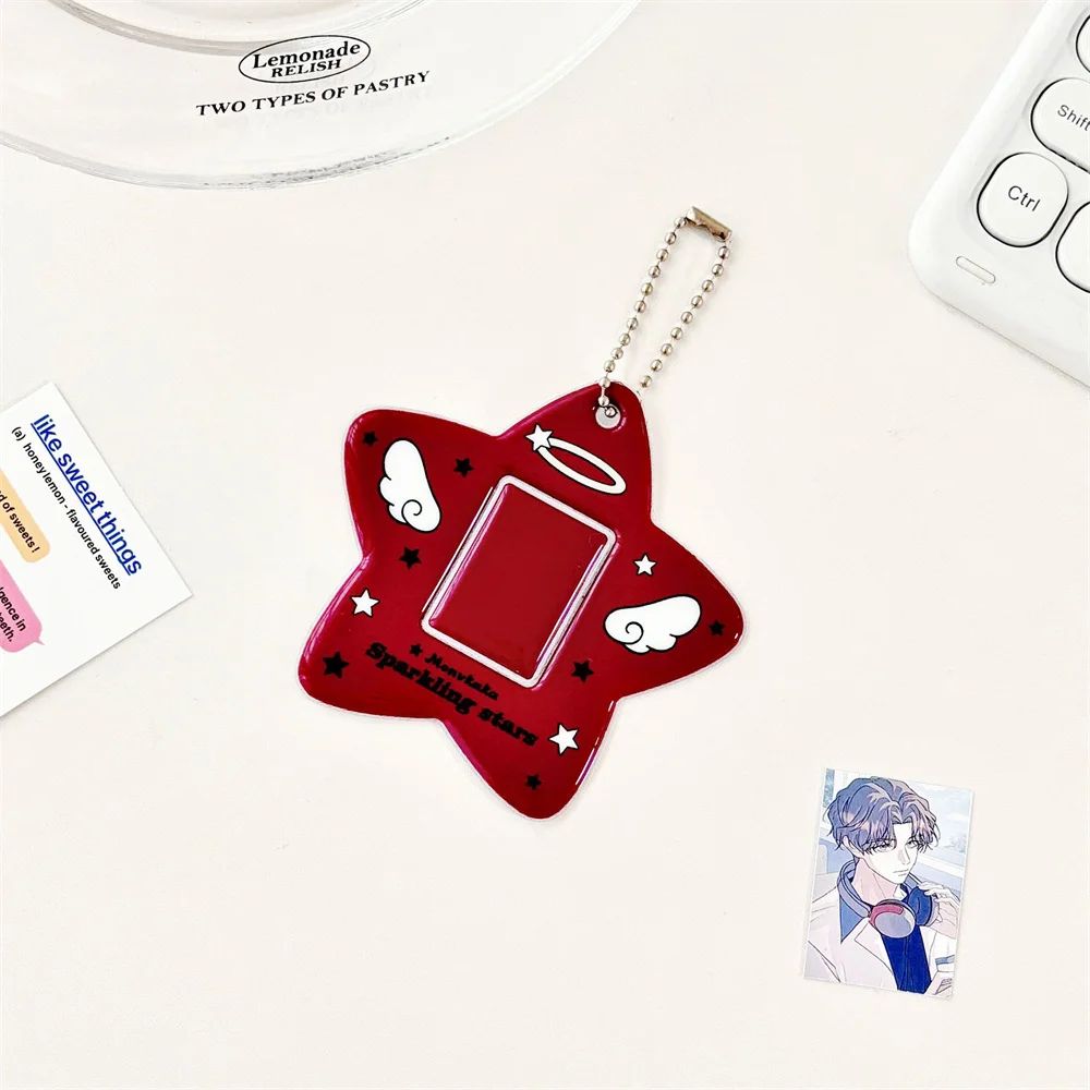 Colorful Sparkling Star Kpop Photocard Holder Keychain Photo Card Holder 1 Inch ID Badge Holder Bus Credit Bank Card Decor