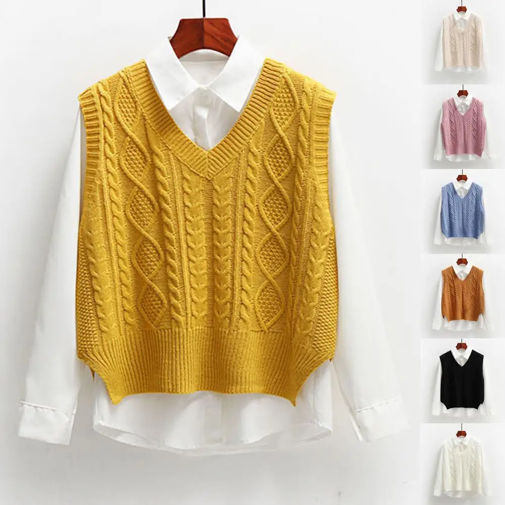 Stylish Sweater Vest Clear Pattern Warm Sweater Vest Top Leisure Outwear  Breathable Women Vest for School