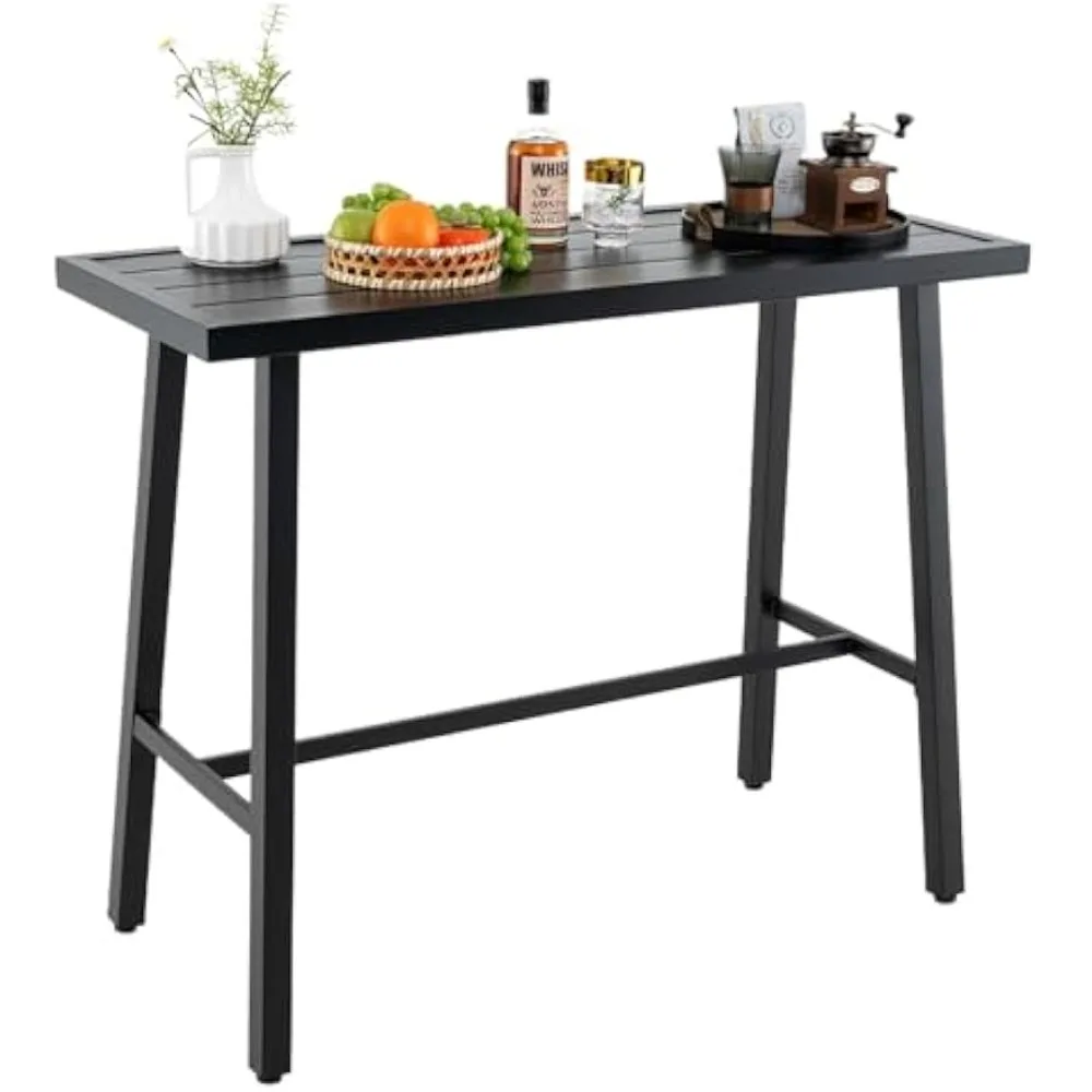 

36" Outdoor Bar Table, Rectangular High Pub Table with Adjustable Foot Pads, Patio Counter Height Dining Table for Balcony, Bac