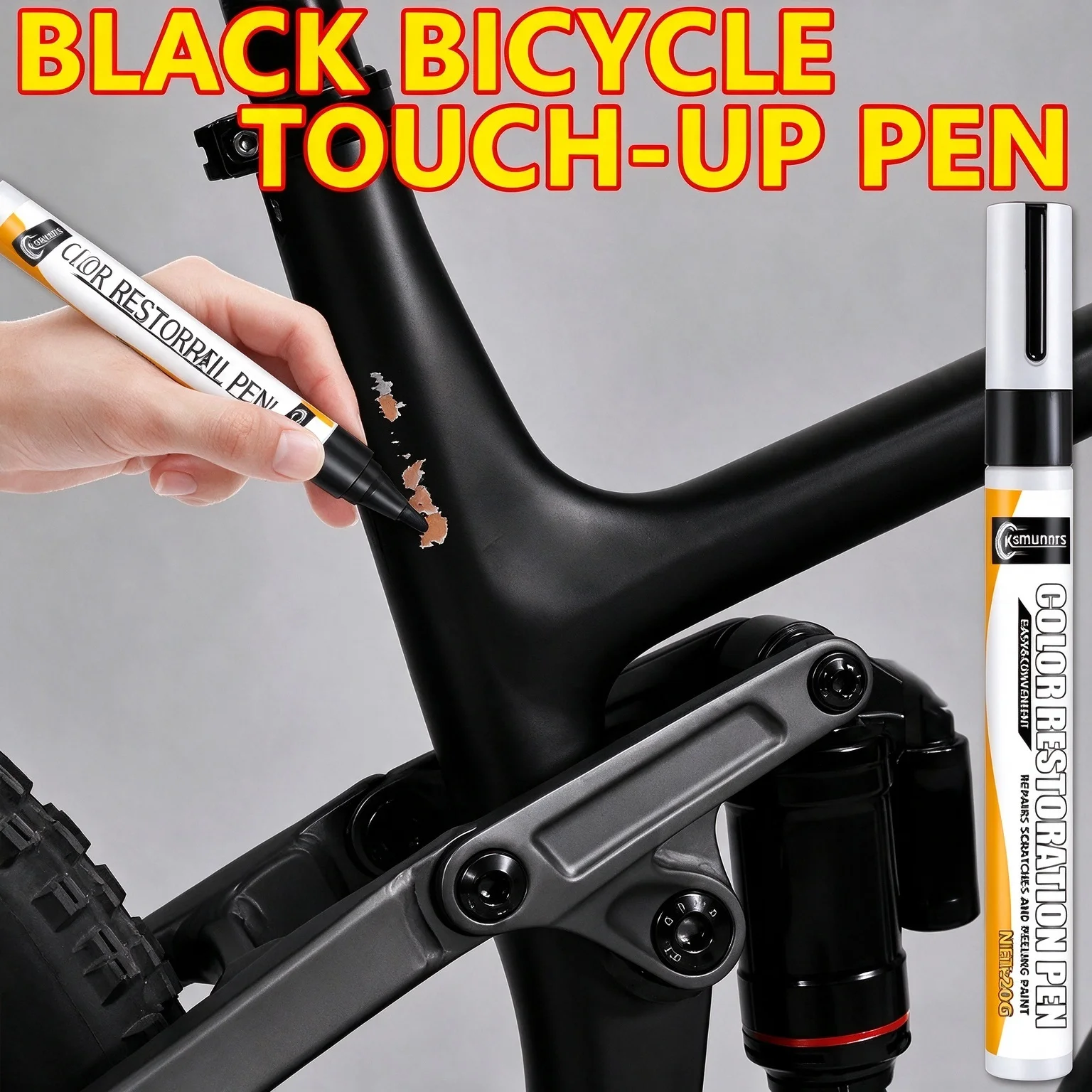 Black Bicycle Touch-Up Paint Pen - Professional Black Bicycle Touch-up Repair, Bicycle Scratch Repair Pen, Restores Faded Marks