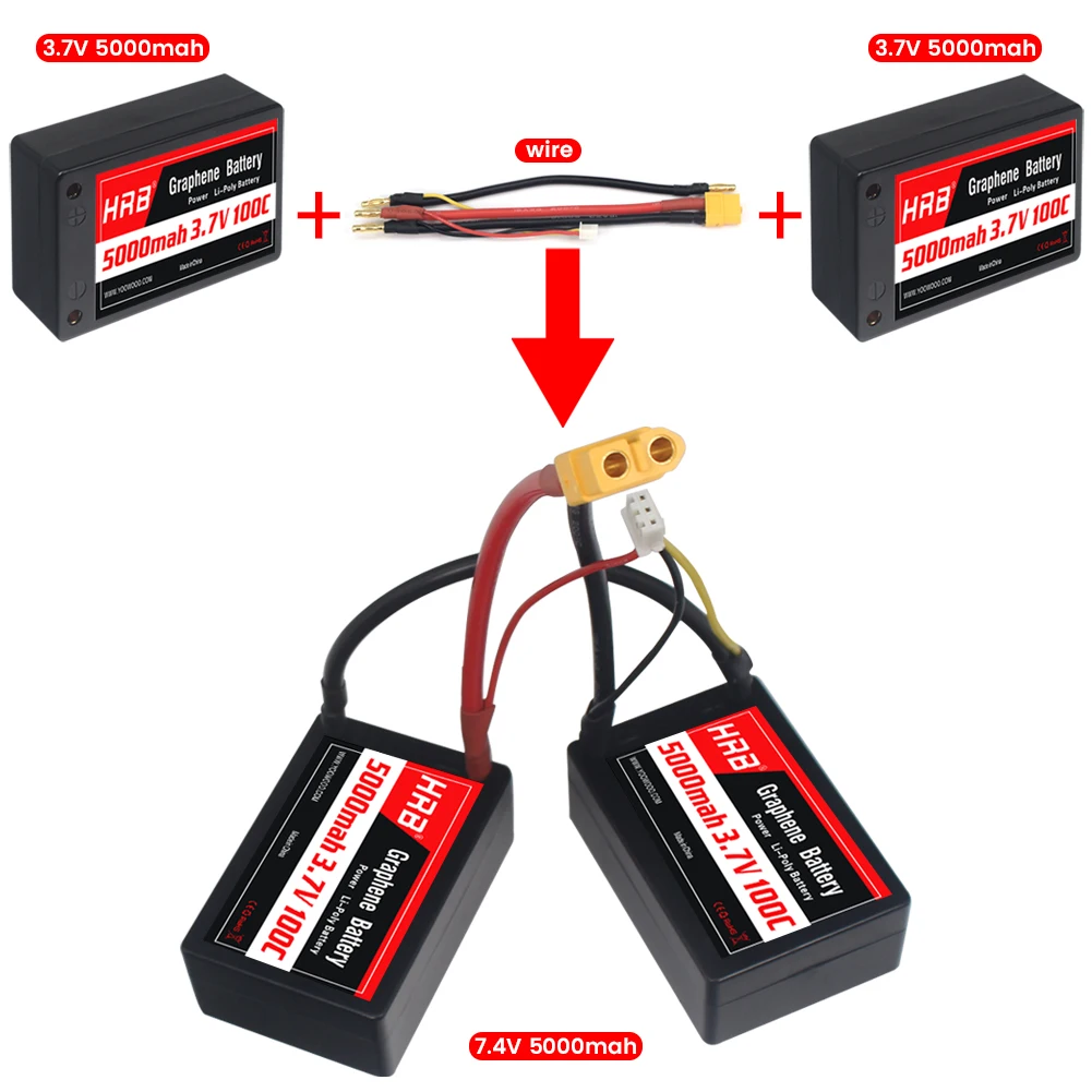 Graphene battery HRB 2S3P 7.4V 5000mah Lipo battery hard case Car battery 100C with XT60 Deans plug for RC Car Truck Boat Drone