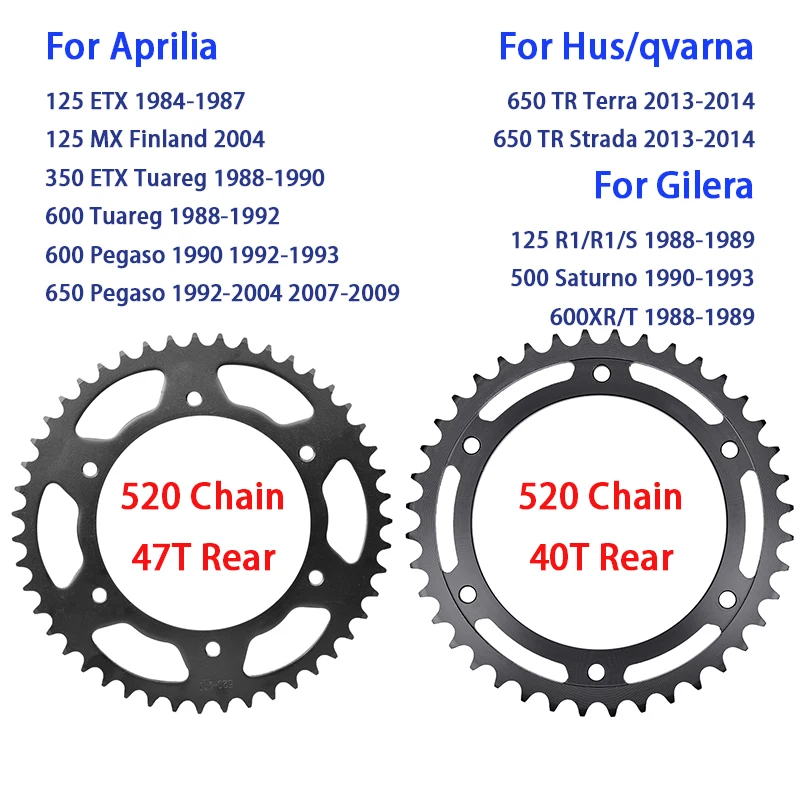 

520 Chain 40T 47T Rear Sprocket for Aprilia 650 600 Pegaso Tuareg 125 350 ETX 125ETX 350ETX MX for Hus/qvarna 650 TR 2013 2014