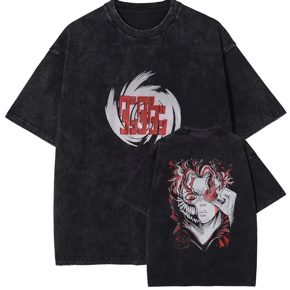 

Men Harajuku Streetwear Anime Graphic Print Casual Washed Vintage Black T-Shirt Fashion Summer Short Sleeve Top Tee