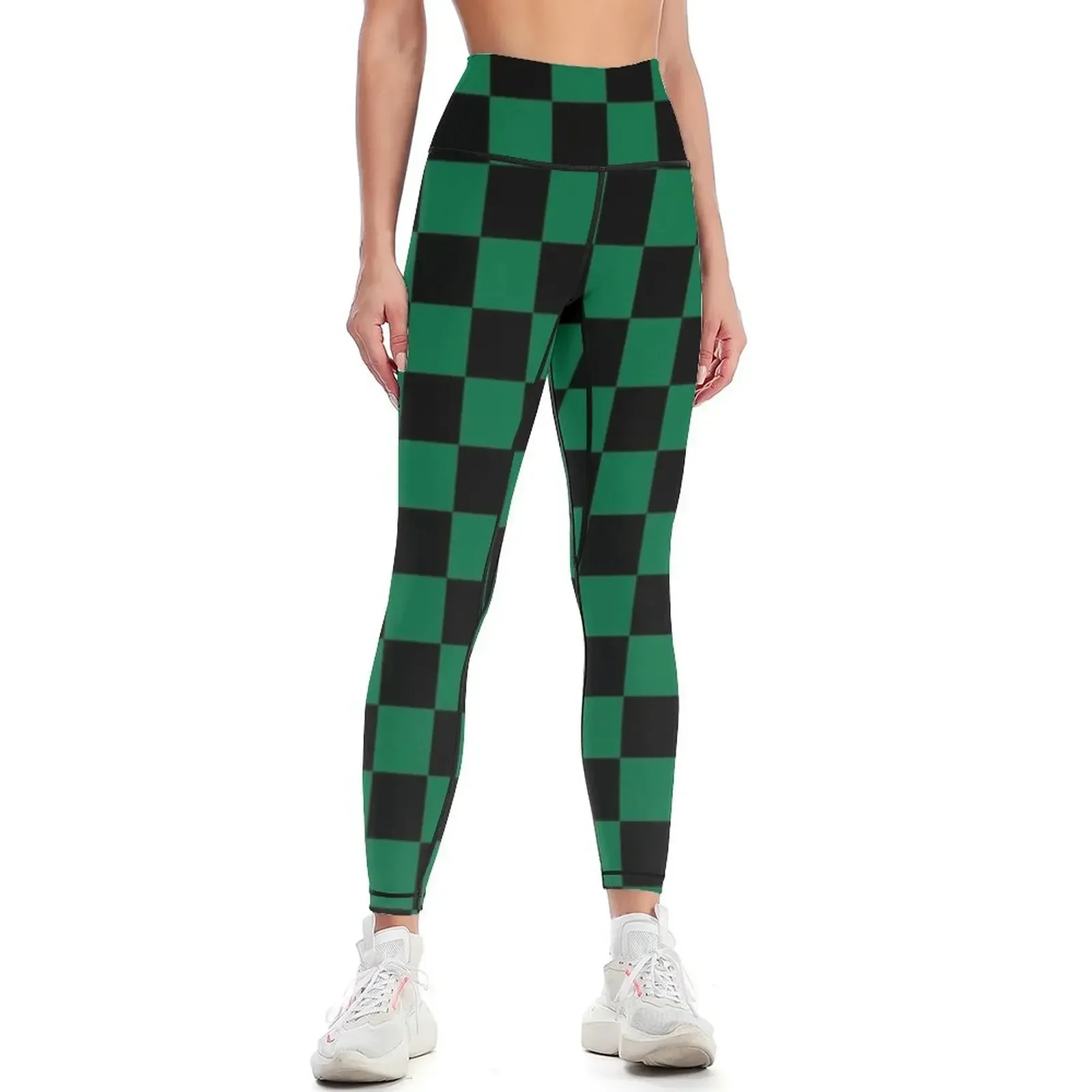 

Black and Cadmium Green Checkerboard Leggings sports for workout clothes for for physical Fitness clothing Womens Leggings