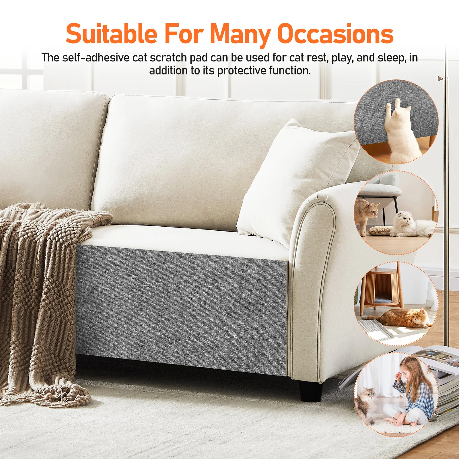 

VANZACK 2Pcs Self Adhesive Cat Scratching Mats Gray Furniture Protector for Couch from Claws Carpet Covered