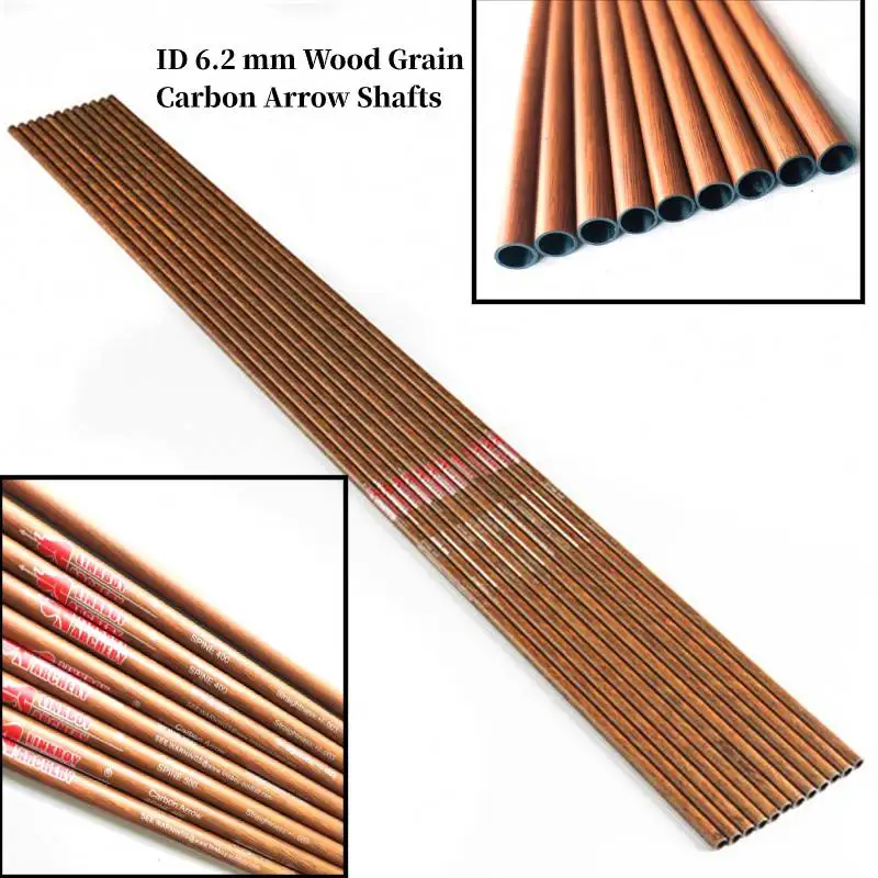 DIY 12pc ID 6.2 mm 32 inch Spine 400 450 500 600 Wood Skin Carbon Arrow Shaft for Hunting