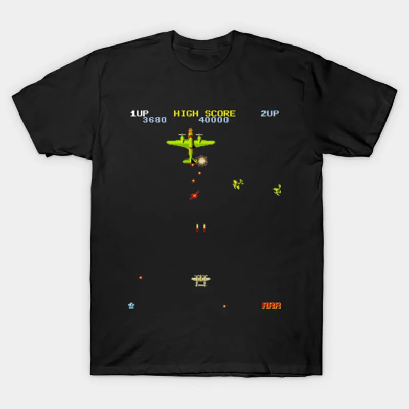 1942 Cool Arcade Galaga Video Game Retro Vintage 80s Invader Space Gaming Alien t shirt for men 100% Cotton Gift Idea Clothes