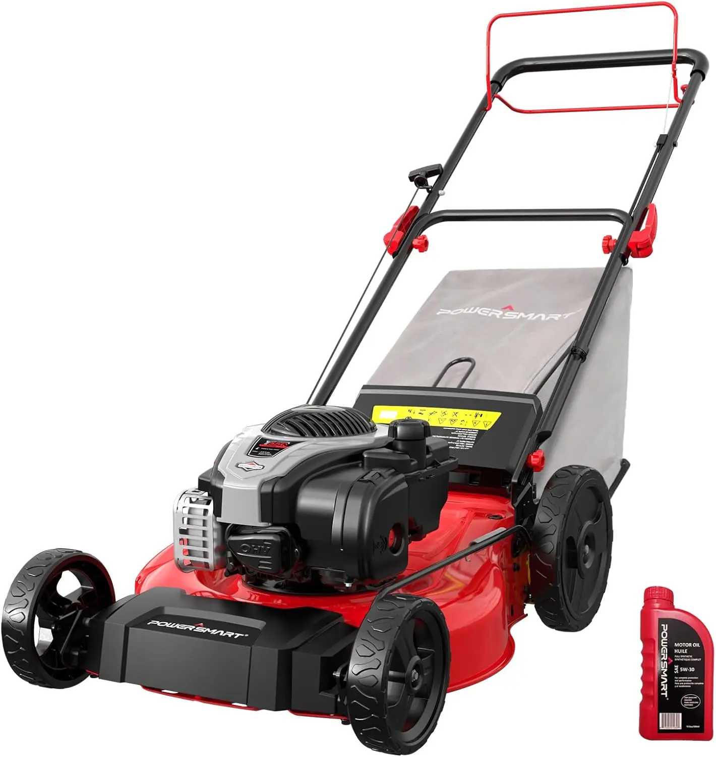 Powersmart 21In Self Propelled Lawn Mower, 3-In-1 Gas Mower 140Cc 4-Stroke Engine, Adjustable Cutting Height, 3-In-1 With Side