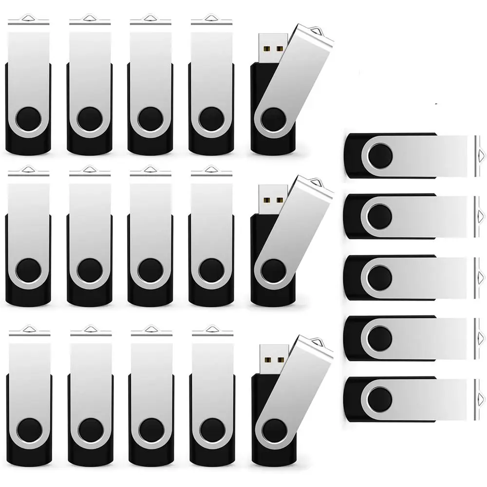 20-Pack 2GB USB 2.0 Swivel Flash Drives, Bulk Memory Sticks, Black
