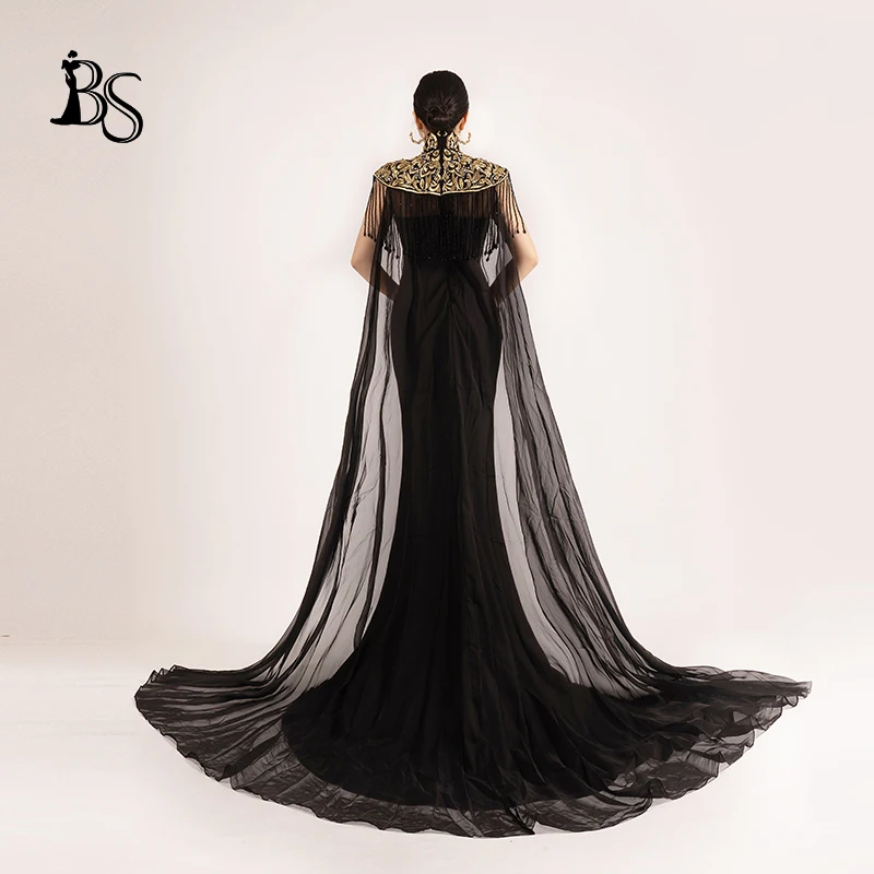 Bai Sha Elegant And Socialite Evening Dress Two Piece Detachable Set Cloak Embroidered Beads Banquet Host Dress 534