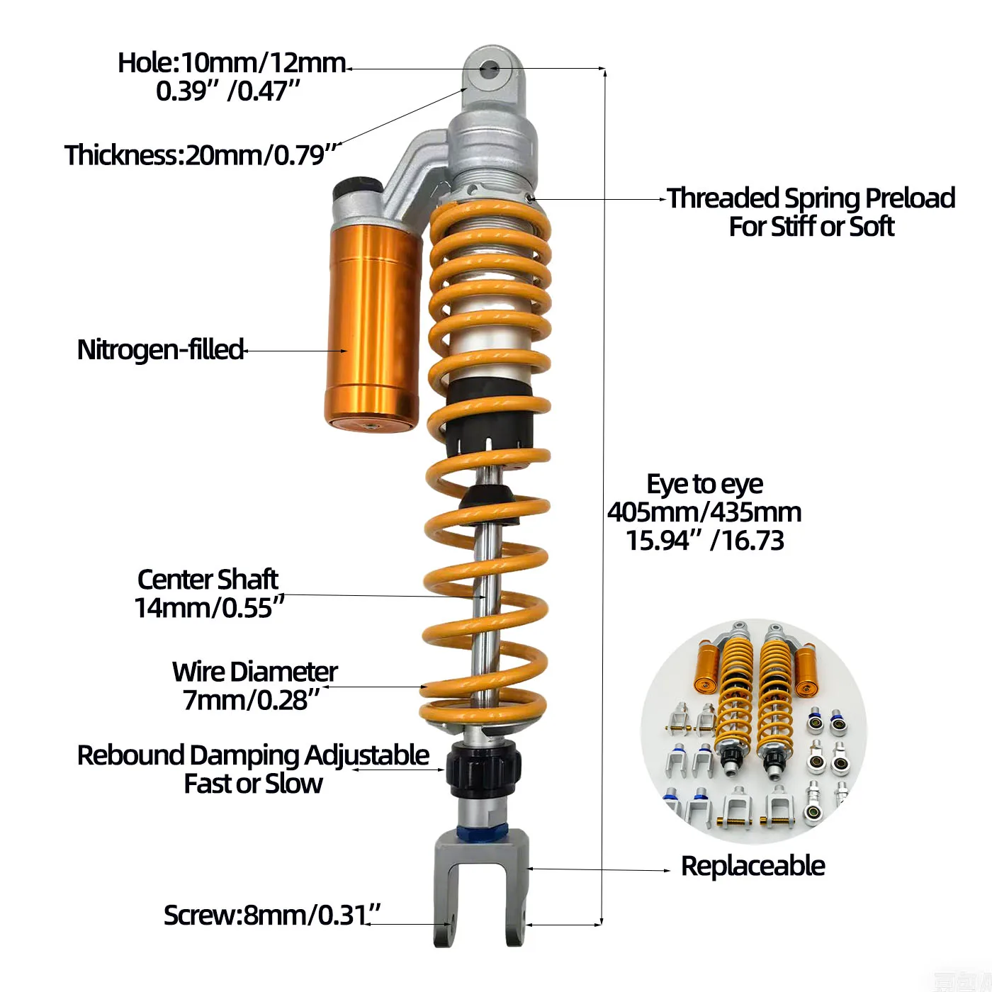27mm Twin Rear Shocks Lift Damping 405mm/435mm for SMyJOYMAXZ300 Voge350T  BMW C400X Forza350 Maxsym400