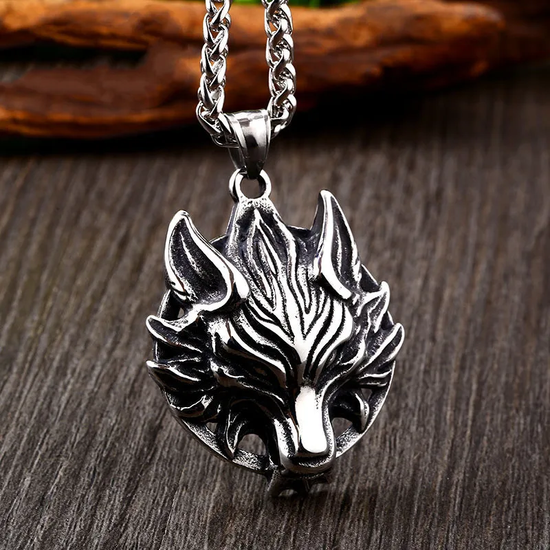 Retro Real Trouble Flame Wolf Head Animal Necklace Men's Hip-hop Punk Trend Rock Cool Jewelry