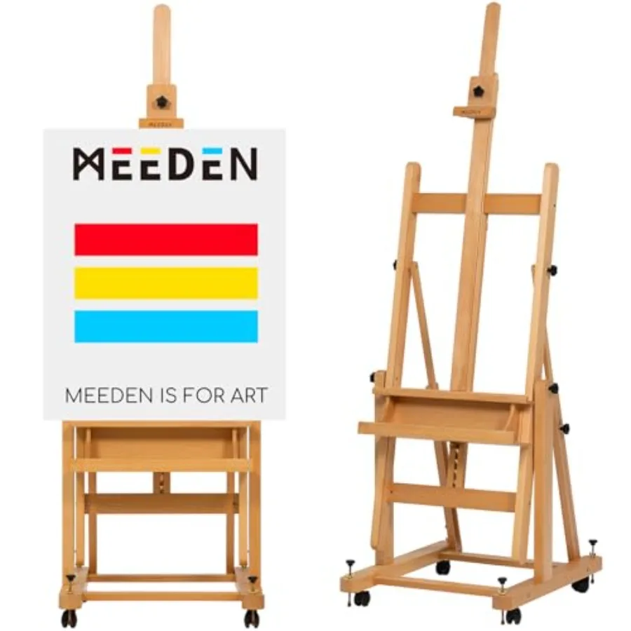 

Enlarged Heavy-Duty H-Frame Easel: Artist Solid Beech Wooden Studio Easel - Professional Painting Art Easel Stand with 4 Lockab