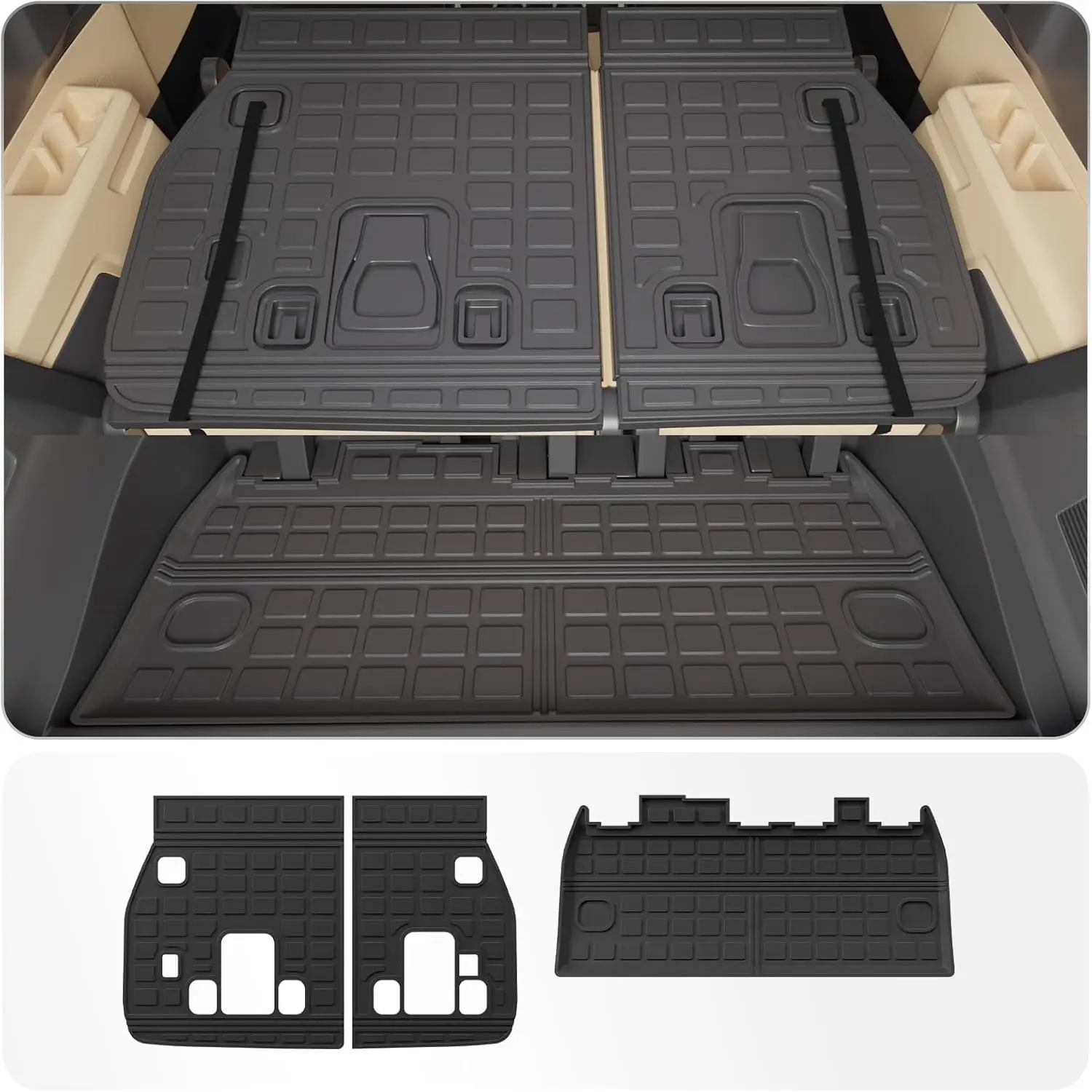 TPE All-Weather Cargo Mat for Kia Carnival 2022-2026 & Hybrid Models, Trunk Liner and Back Seat Protector