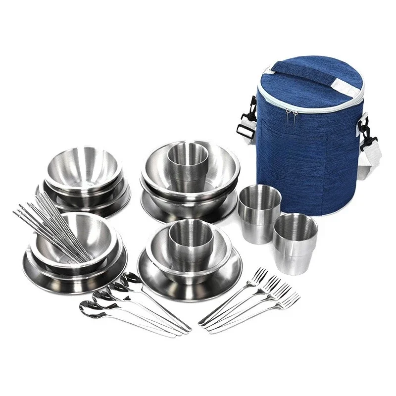 

Outdoor camping equipment Full set of portable tableware Stainless steel pots and utensils