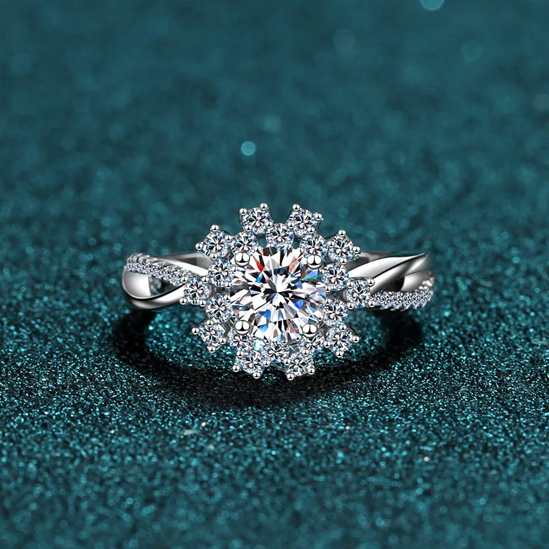 

925 Sterling Silver Moissanite Ring with GRA Sunflower Party Jewelry Charm Gifts Fine Wedding Rings for Men Women Gift