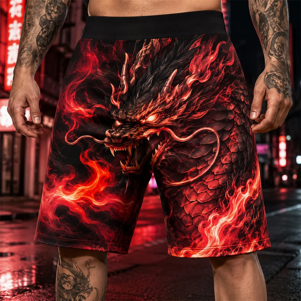 Chinese Dragon 3D Print Men Board Short Cool Pattern Personality Beach Shorts Loose Quick Dry Golden Dragon Mens Shorts Harajuku