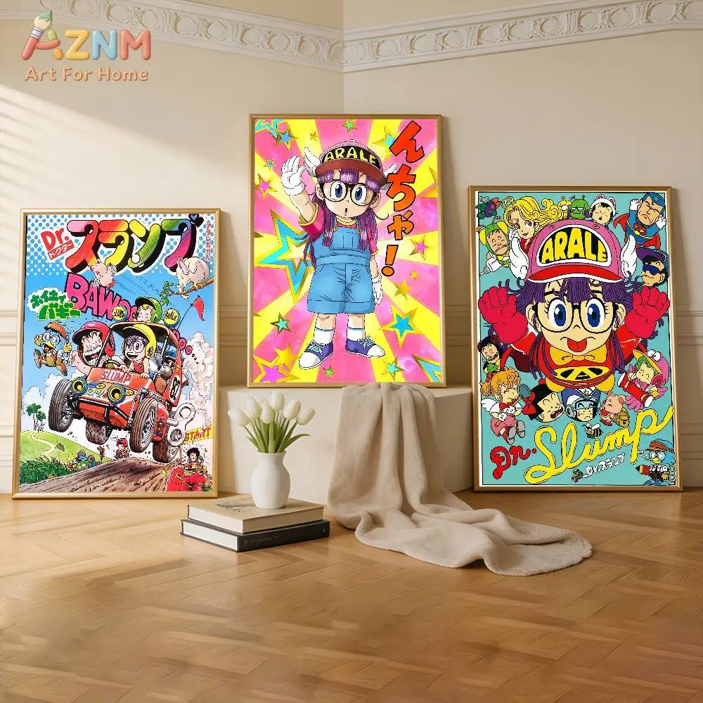 AZNM Dr.Slump Arale Retro Manga Leinwand-Wandkunst, ungerahmt, niedliches Anime-Mädchen-Druckposter für Schlafzimmer, Wohnzimmer, Inneneinrichtung, Deko