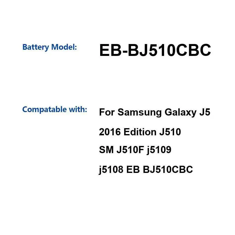 

Mobile Phone Battery EB-BJ510CBC 3100Mah For Samsung Galaxy J5 2016 Edition J510 SM J510F J5109 J5108