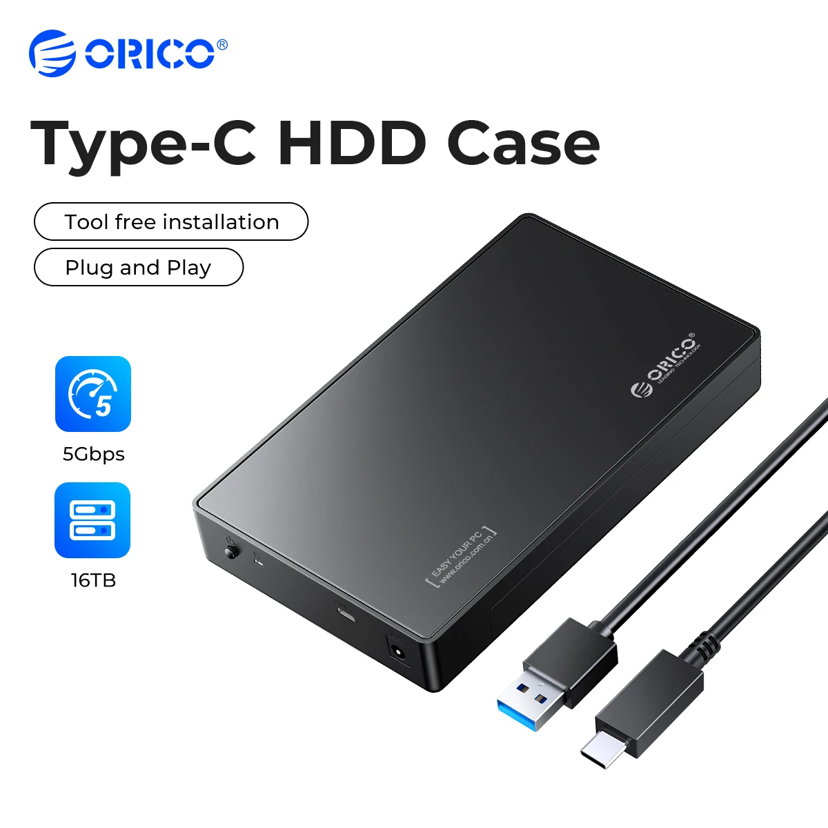 ORICO 3.5 인치 하드 드라이브 인클로저 SATA to USB 3.0 외장형 HD 케이스, 2.5/3.5 인치 SSD 디스크 HDD 박스 케이스, PC 지원 UASP