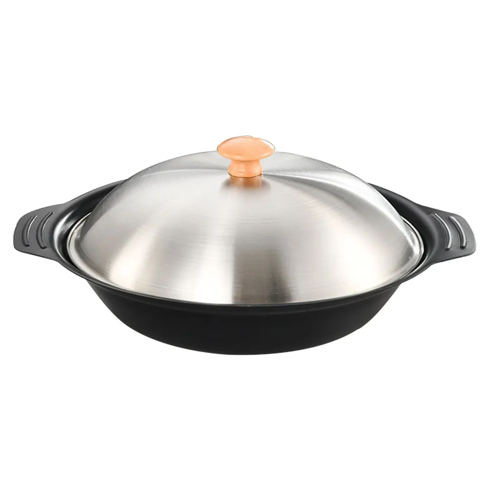 

Горячая кастрюля с двойной ручкой, круглый антипригарный кухонный вок для индукционных морепродуктов, супа, макарон, кухонная посуда, многофункциональная металлическая посуда