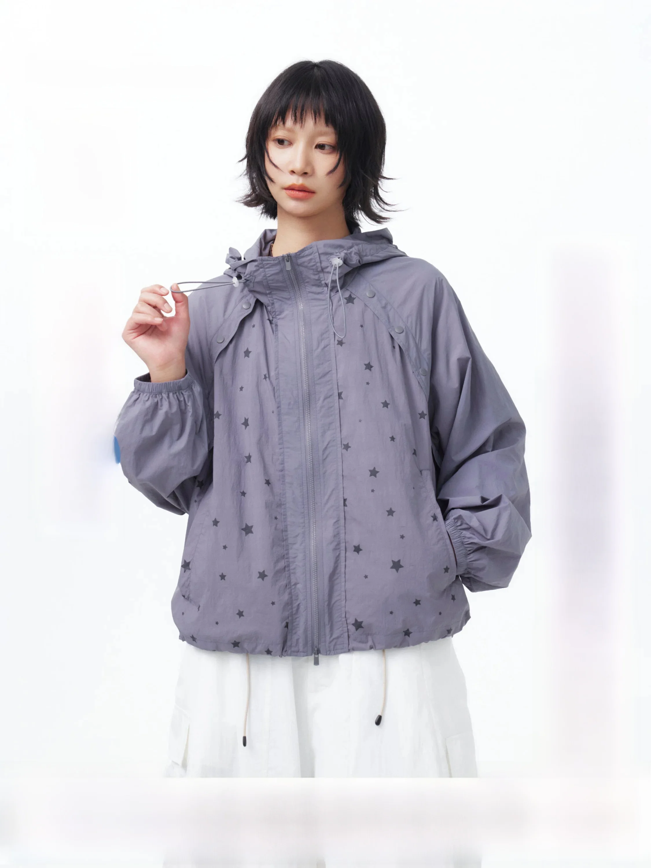 

Outdoor Loose Women's Long Sve Sun Protection Jaet Hat Star Print Saoe Early Girl Summer Faionable Casual Coat