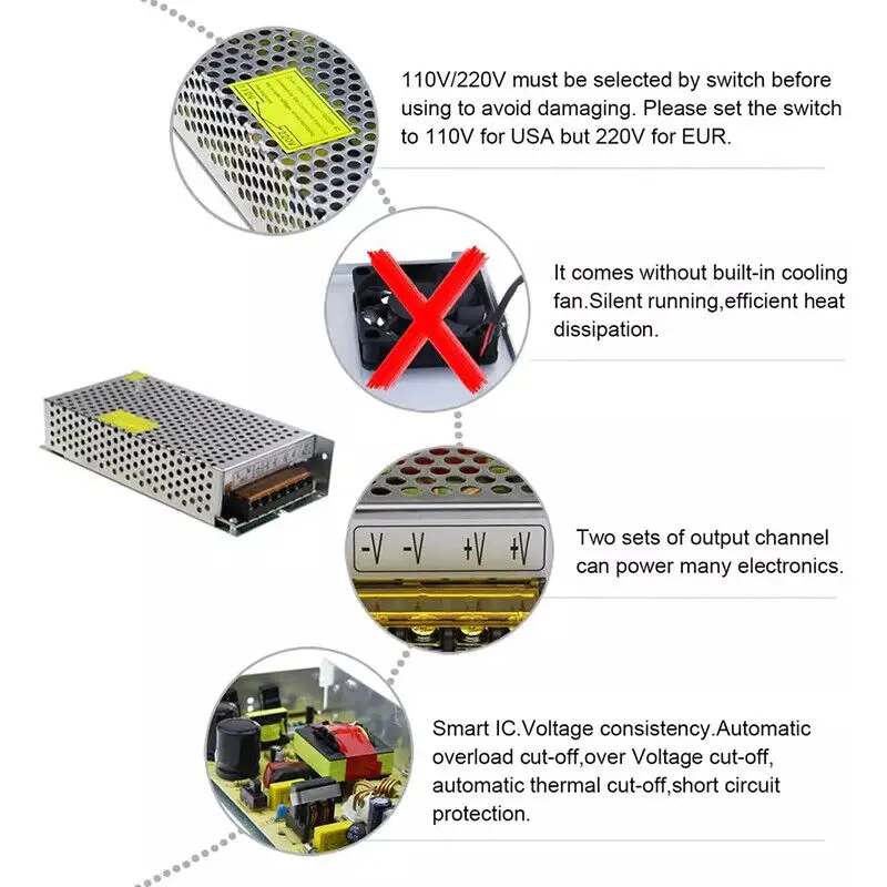 12V Dc Power Supply 1A 2A 5A 10A 15A 20A 25A 30A Switching Transformer 12 Volt Source Adapter Driver For Led Strips Lighting