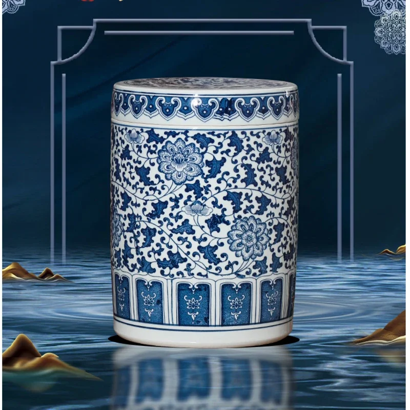 

Blue White Porcelain Straight Cyclical Jar Large Sealed Storage Box Puer Tea Food Container Exquisite Practical Kitchen Supplies