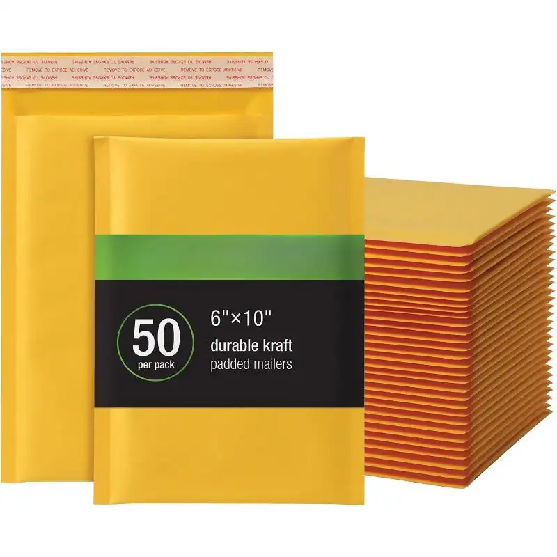 Bubble Mailers, 6 x 9 Shipping Envelopes, Self-Seal, Durable Brown Kraft Padded Envelopes, Redi-Strip Peel Off Closure