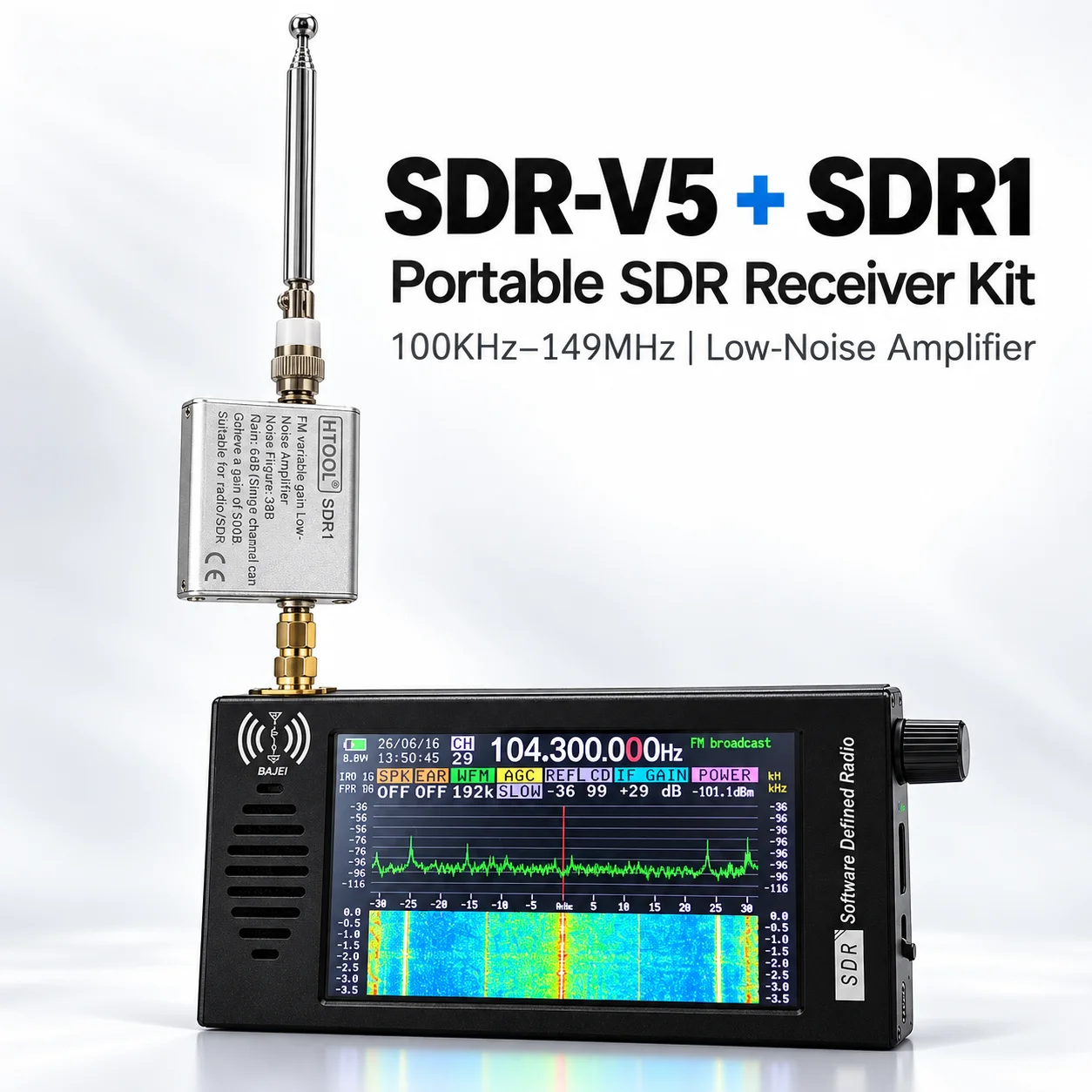SDR V5 Software Defined Radio Receiver 100KHz-149MHz DSP Portable Shortwave Radio CW AM FM SSB WFM HAM Radio Receiver